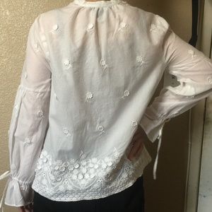 J Crew Petite Embroidered Floral Popover Shirt